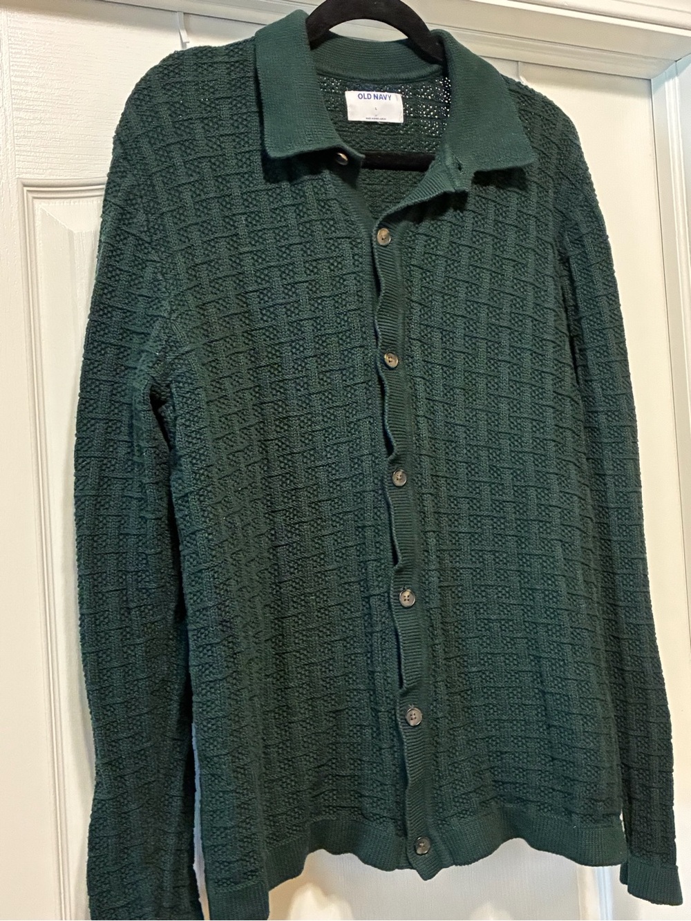 Old Navy Adult Lg Forest Green Button-Up Textured Basketweave Cardigan Sweater